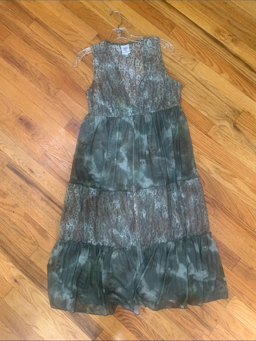 Self Esteem Olive Green Lace Tiered long vest / duster cardigan